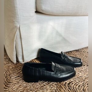 Jenni Kayne, Crocodile Embossed Loafers, Black, 37